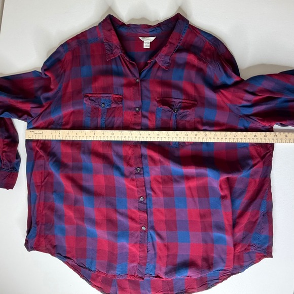 Cato Est 1946 Plaid Button Up Shirt Size 26/28W Lightweight Grunge Relaxed Fall - Picture 9 of 9